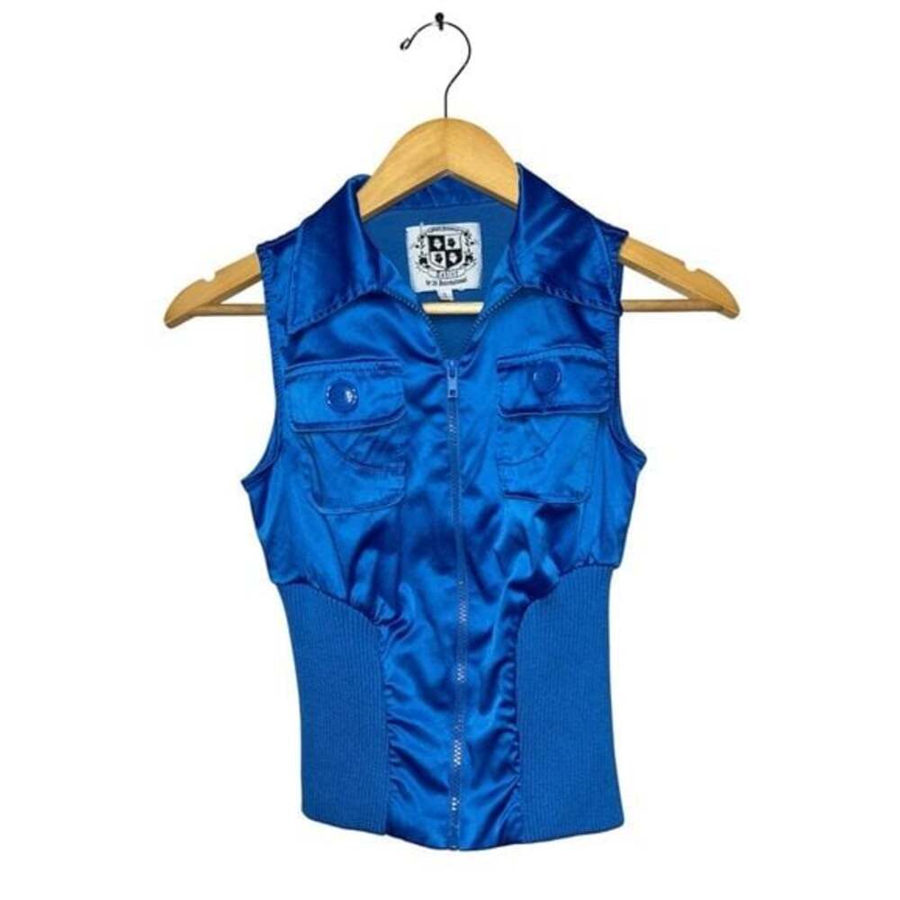 Ashley by 26 International Blue Sleeveless Zip Collared Stretch Vest S